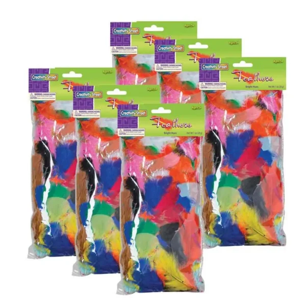 Assorted Turkey Feathers, Bright Hues, 1 oz Bags, 6 Pack