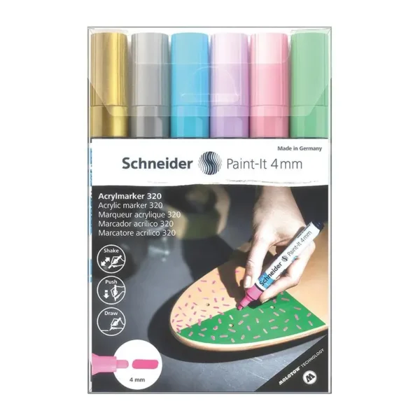 Paint-It 320 Acrylic Markers - 6 Pastel Colors, 4 mm Tip