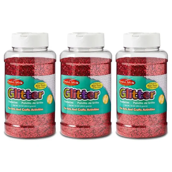 Creative Arts Red Glitter, 1 lb Bottle, 3 Pack