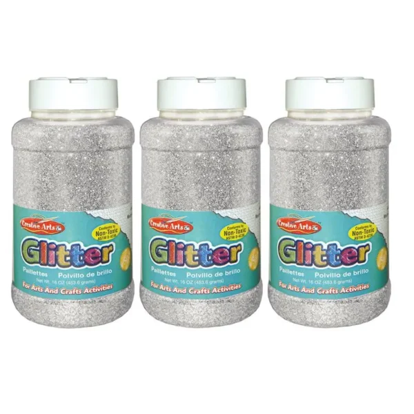 Creative Arts Silver Glitter, 1 lb Bottle, 3 Pack