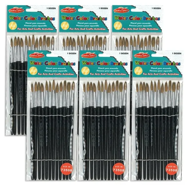 Water Color Brushes: 12 Round-Tip, 6 Packs