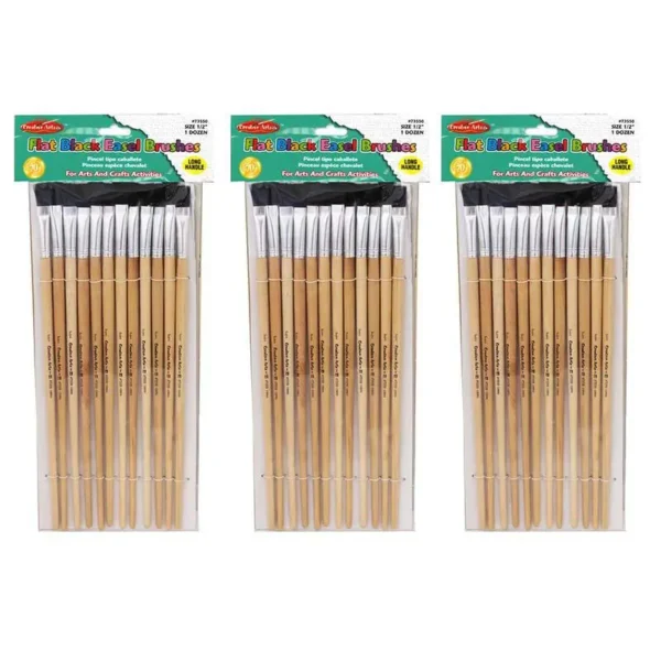 Flat Bristle Easel Brushes, 0.5", 36 Total