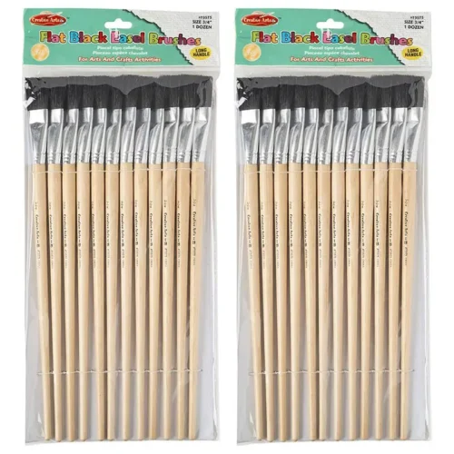 A set of 36 Flat Bristle Easel Brushes with 0.5-inch wide bristles, neatly arranged. The brushes feature sturdy wooden handles and durable bristles, ideal for painting on various surfaces such as canvas, paper, and easels.