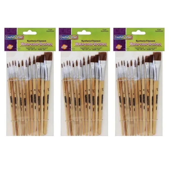 Watercolor Brush Set 12 Assorted Sizes, 3 Sets