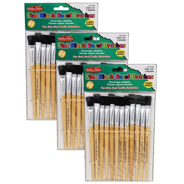 Flat Tip Paint Brushes, 12 per Pack, 3 Packs