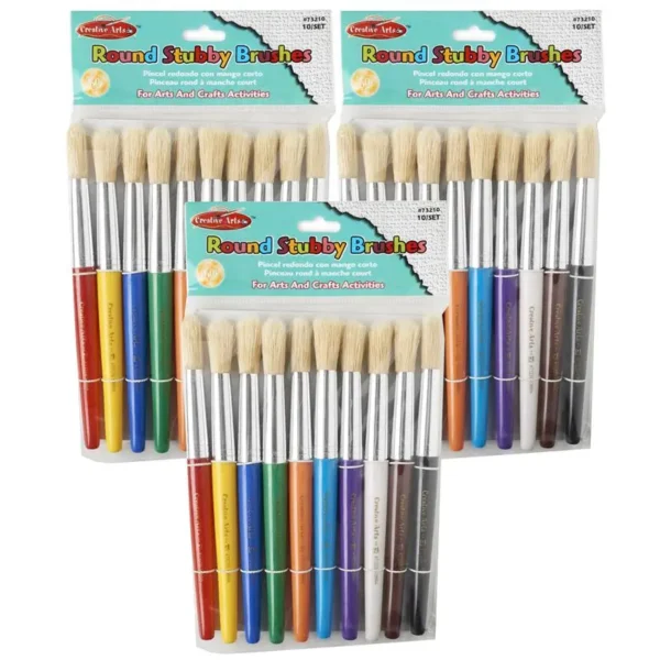 Creative Arts Stubby Round Brushes, Assorted, 10/Pack