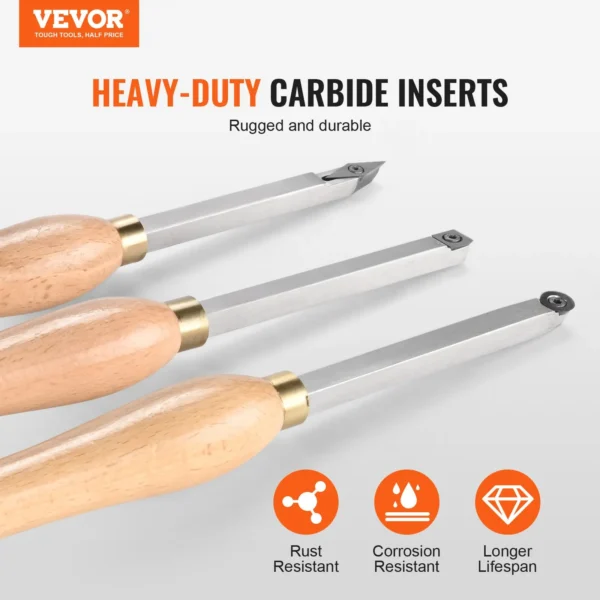 VEVOR Wood Lathe Chisel Set, 3 PCS, Carbide Blades