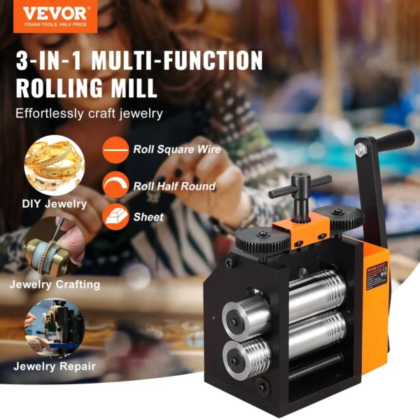 VEVOR 75 mm Rolling Mill: 3-in-1 Jewelry Tool