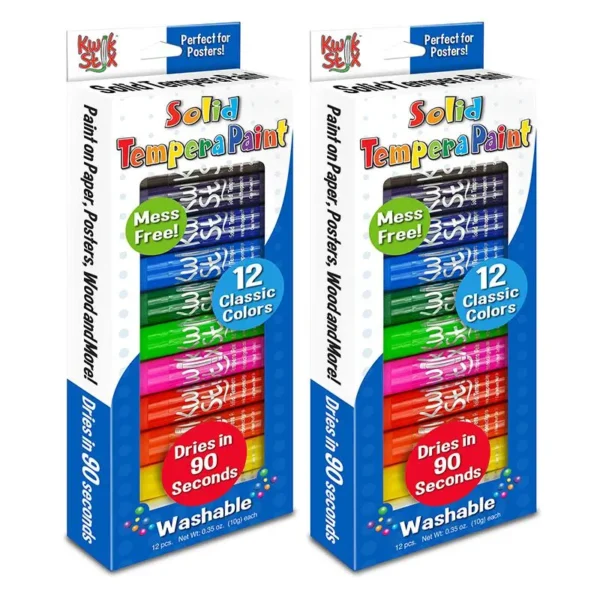 Tempera Paint Sticks, Classic Colors, 12-Pack, 2 Sets - Kwik Stix Mess-Free Painting for Kids