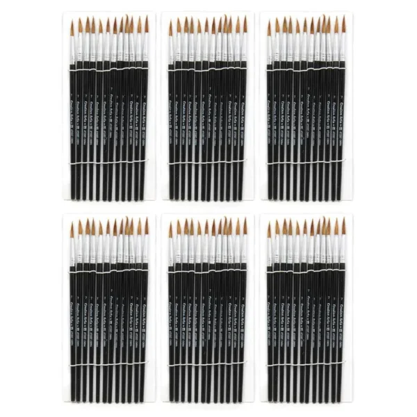 Water Color Paint Brushes: 12 per Set, Black Handle, 6 Sets