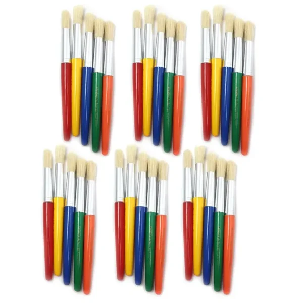 Round Paint Brushes Set - Assorted Colors, 5-Pack (6 Sets) for Kids & Arts Crafts